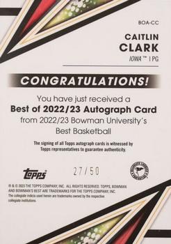 2022-23 Bowman University Best - Best of 2022 Autographs Gold Refractors #BOA-CC Caitlin Clark Back