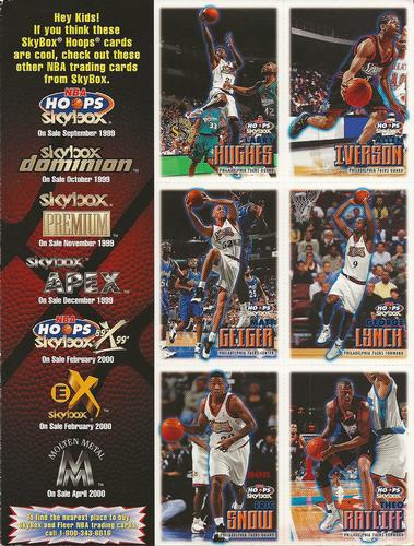 1999-00 Hoops Philadelphia 76ers Team Sheet SGA - Full Sheet #P1-P6 Larry Hughes / Allen Iverson / Matt Geiger / George Lynch / Eric Snow / Theo Ratliff Front
