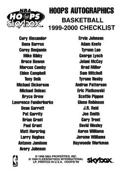 1999-00 Hoops - Checklists #NNO Checklist: Autographics Front