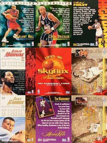 1995-96 SkyBox Premium - Series 2 Promo Sheet #NNO Michael Finley / Clyde Drexler / Grant Hill / Brent Barry / Alonzo Mourning / Jerry Stackhouse / Tim Hardaway / Dana Barros / Promo Card Back