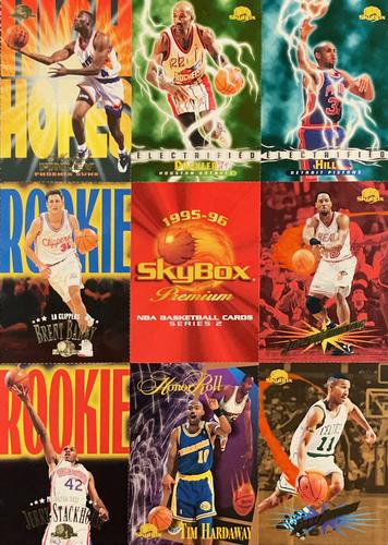 1995-96 SkyBox Premium - Series 2 Promo Sheet #NNO Michael Finley / Clyde Drexler / Grant Hill / Brent Barry / Alonzo Mourning / Jerry Stackhouse / Tim Hardaway / Dana Barros / Promo Card Front