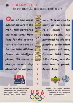 1996 Upper Deck USA - Portraits of Power Silver (Olympic Gold) #50 Grant Hill Back