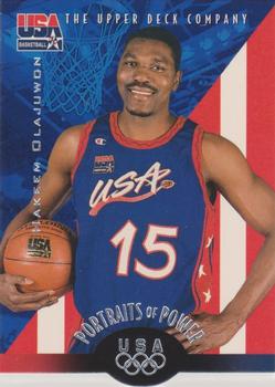 1996 Upper Deck USA - Portraits of Power Silver (Olympic Gold) #54 Hakeem Olajuwon Front