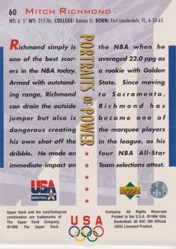 1996 Upper Deck USA - Portraits of Power Silver (Olympic Gold) #60 Mitch Richmond Back