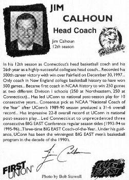 1997-98 Connecticut Huskies #NNO Jim Calhoun Back