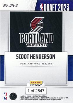2023-24 Panini Instant NBA Draft Night #DN-3 Scoot Henderson Back