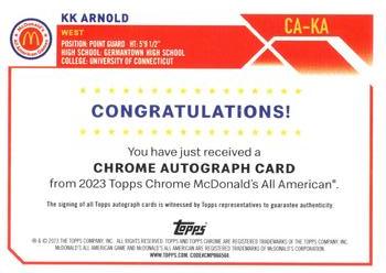 2023 Topps Chrome McDonald's All American - Chrome Autographs #CA-KA KK Arnold Back