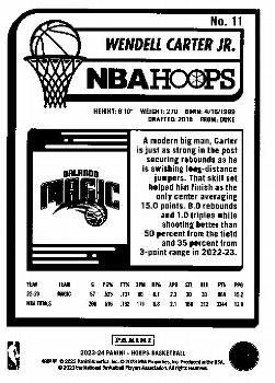 2023-24 Hoops #11 Wendell Carter Jr. Back