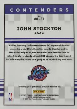 2022-23 Panini Contenders Optic - 1985 Tribute Autographs Red Wave #85-JST John Stockton Back