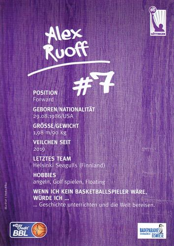 2019-20 BBL BG Gottingen Violets #NNO Alex Ruoff Back