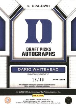 2023 Panini Prizm Draft Picks - Draft Picks Autographs Choice Red #DPA-DWH Dariq Whitehead Back