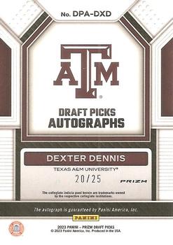 2023 Panini Prizm Draft Picks - Draft Picks Autographs Mojo #DPA-DXD Dexter Dennis Back