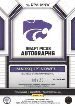2023 Panini Prizm Draft Picks - Draft Picks Autographs Mojo #DPA-MNW Markquis Nowell Back