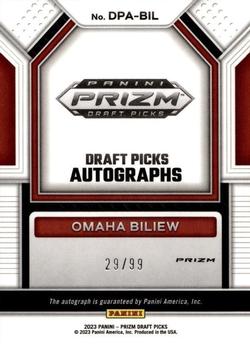 2023 Panini Prizm Draft Picks - Draft Picks Autographs Purple Ice #DPA-BIL Omaha Biliew Back