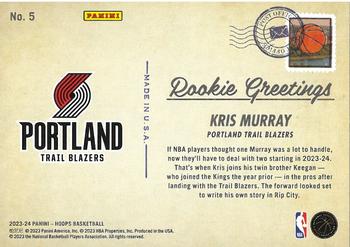 2023-24 Hoops - Rookie Greetings #5 Kris Murray Back