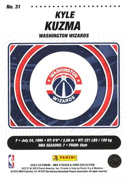 2023-24 Panini Sticker & Card Collection - Cards #31 Kyle Kuzma Back