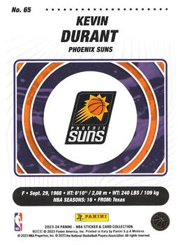 2023-24 Panini Sticker & Card Collection - Cards #65 Kevin Durant Back