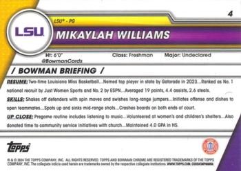 2023-24 Bowman University Chrome #4 Mikaylah Williams Back