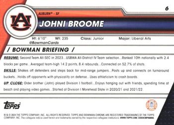 2023-24 Bowman University Chrome #6 Johni Broome Back