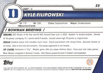 2023-24 Bowman University Chrome #23 Kyle Filipowski Back