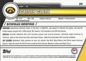 2023-24 Bowman University Chrome #34 Caitlin Clark Back