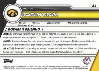 2023-24 Bowman University Chrome #34 Caitlin Clark Back