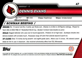 2023-24 Bowman University Chrome #47 Dennis Evans Back