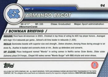 2023-24 Bowman University Chrome #94 Armando Bacot Back