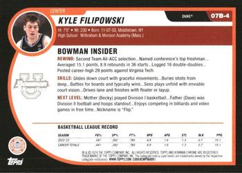 2023-24 Bowman University Chrome - 2007-08 Bowman #07B-4 Kyle Filipowski Back