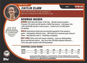 2023-24 Bowman University Chrome - 2007-08 Bowman #07B-22 Caitlin Clark Back