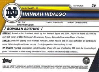 2023-24 Bowman University Chrome - Refractor #26 Hannah Hidalgo Back