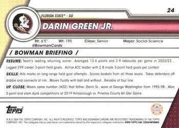 2023-24 Bowman University Chrome - Purple Shimmer Refractor #24 Darin Green Jr. Back