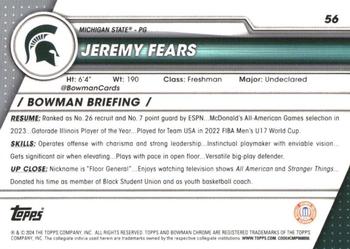 2023-24 Bowman University Chrome - Purple Shimmer Refractor #56 Jeremy Fears Back
