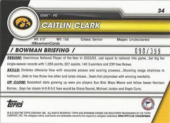 2023-24 Bowman University Chrome - Purple Refractor #34 Caitlin Clark Back