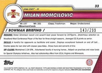 2023-24 Bowman University Chrome - Aqua Wave Refractor #33 Milan Momcilovic Back