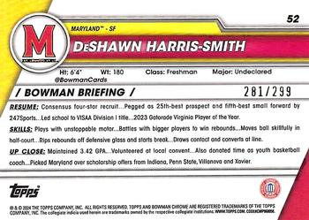 2023-24 Bowman University Chrome - Aqua Wave Refractor #52 DeShawn Harris-Smith Back
