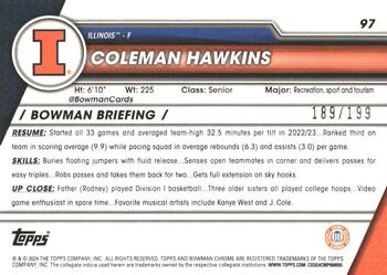 2023-24 Bowman University Chrome - Blue Refractor #97 Coleman Hawkins Back