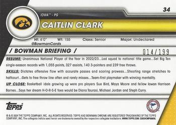 2023-24 Bowman University Chrome - Blue Wave Refractor #34 Caitlin Clark Back