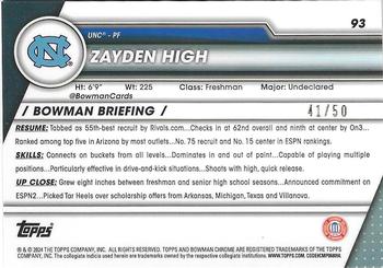 2023-24 Bowman University Chrome - Gold Shimmer Refractor #93 Zayden High Back