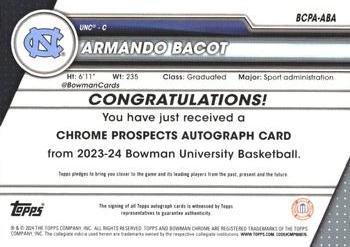 2023-24 Bowman University Chrome - Bowman Chrome Prospects Autographs #BCPA-ABA Armando Bacot Back