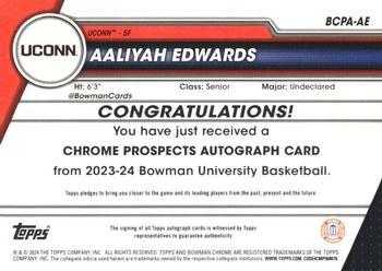 2023-24 Bowman University Chrome - Bowman Chrome Prospects Autographs #BCPA-AE Aaliyah Edwards Back