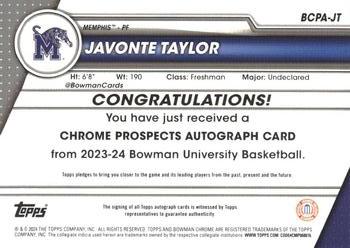2023-24 Bowman University Chrome - Bowman Chrome Prospects Autographs #BCPA-JT Javonte Taylor Back