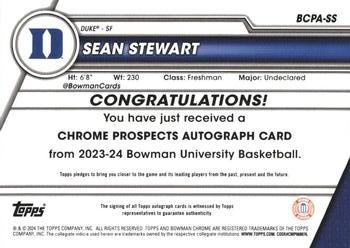 2023-24 Bowman University Chrome - Bowman Chrome Prospects Autographs #BCPA-SS Sean Stewart Back