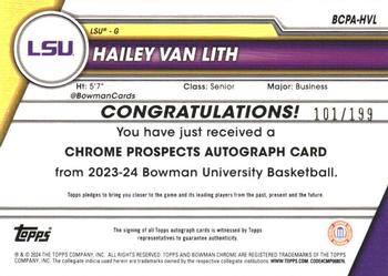 2023-24 Bowman University Chrome - Bowman Chrome Prospects Autographs Lava Refractor #BCPA-HVL Hailey van Lith Back