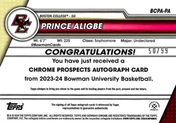 2023-24 Bowman University Chrome - Bowman Chrome Prospects Autographs Green Refractor #BCPA-PA Prince Aligbe Back