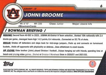 2023-24 Bowman University Chrome - Pink Refractor #6 Johni Broome Back
