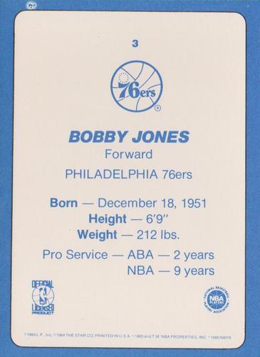 1985 Star Super Teams Philadelphia 76ers #3 Bobby Jones Back