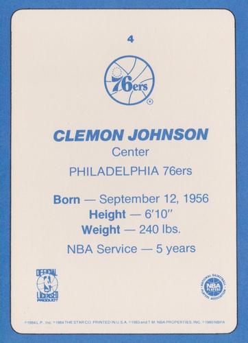1985 Star Super Teams Philadelphia 76ers #4 Clemon Johnson Back