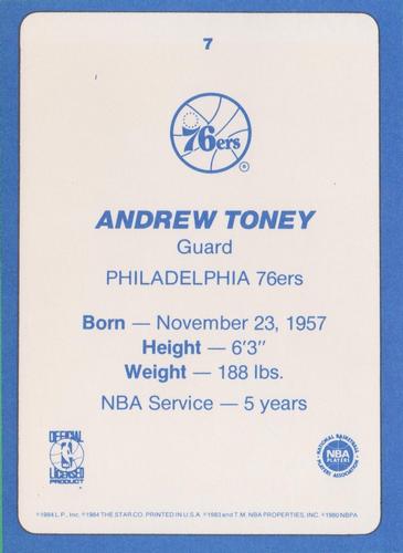 1985 Star Super Teams Philadelphia 76ers #7 Andrew Toney Back