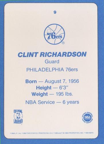 1985 Star Super Teams Philadelphia 76ers #9 Clint Richardson Back
